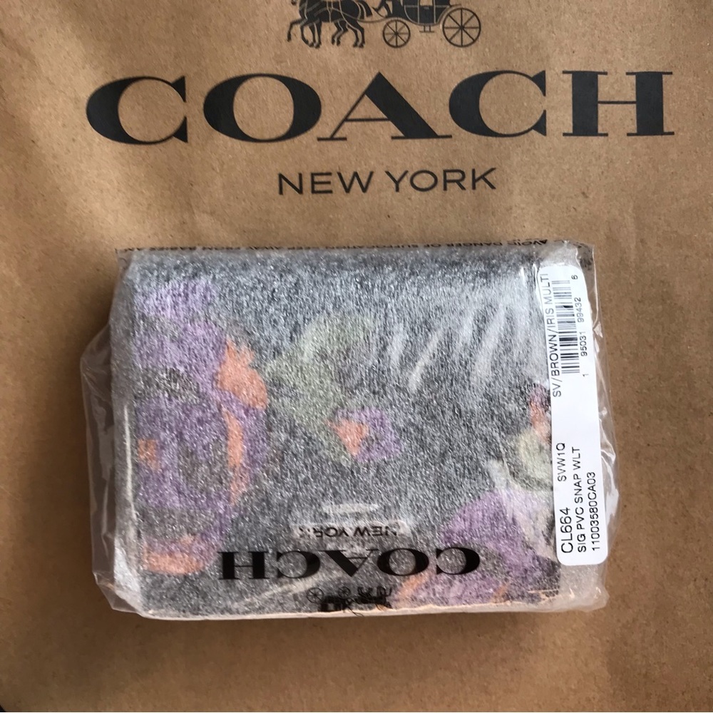 🌸 Coach Snap Wallet In Signature Canvas With Rose Print - Picture 4 of 11